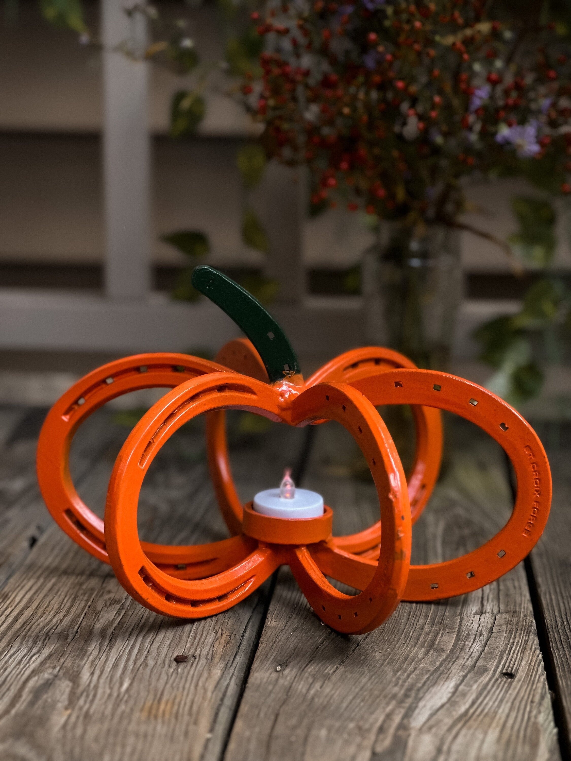 Welded Horseshoe Pumpkin π β Autumn Candle Decoration