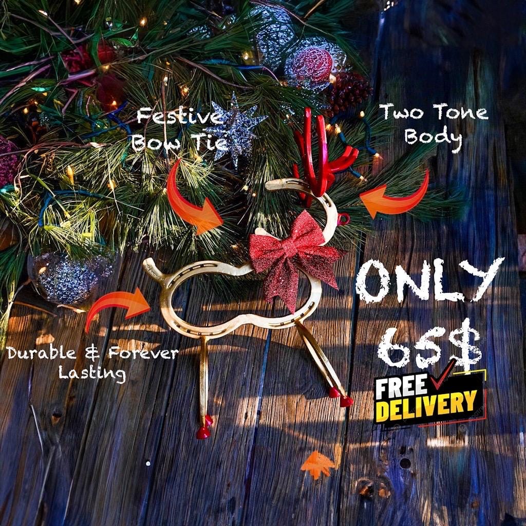 Modern Horseshoe Reindeer with bow 🎀 – Handmade Holiday Decor