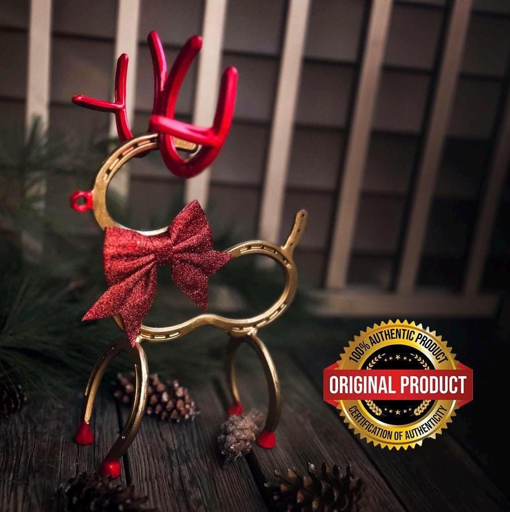 Modern Horseshoe Reindeer with bow 🎀 – Handmade Holiday Decor